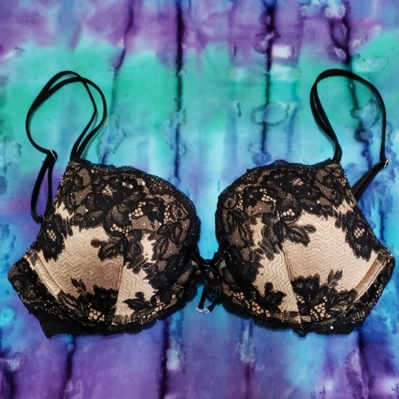 Victoria's Secret Blk/Brn Rhinestone Lace Bra 34C - Picture 1 of 8